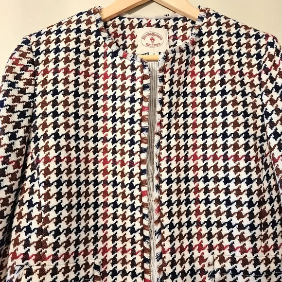 Brooks Brothers Red Fleece Tweed Houndstooth Wool Blended Women's Jacket Size 12 - Picture 5 of 14
